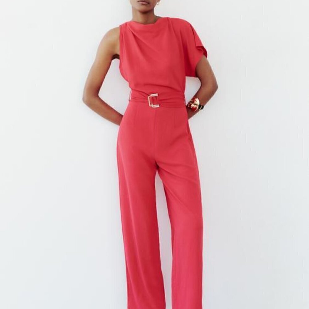 ZARA ASYMMETRIC CREPE BUCKLE JUMPSUIT